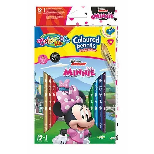 Kredki ołówkowe, trójkątne z temperówką, Colorino Kids, Minnie, 13 kolorów