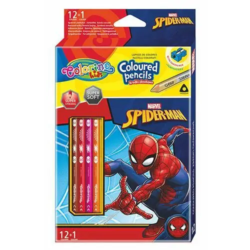 Kredki ołówkowe, trójkątne z temperówką, Colorino Kids, Spiderman, 13 kolorów