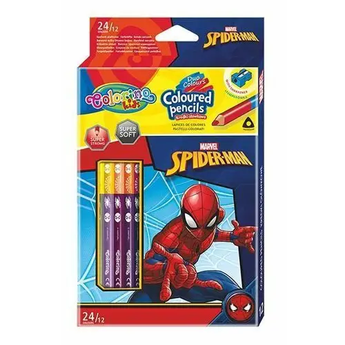 Kredki ołówkowe, trójkątne z temperówką, kids, spiderman, 24 kolory Colorino