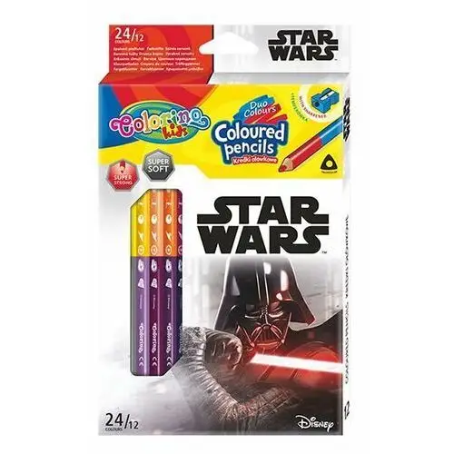 Kredki ołówkowe, trójkątne z temperówką, Colorino Kids, Star Wars, 24 kolory