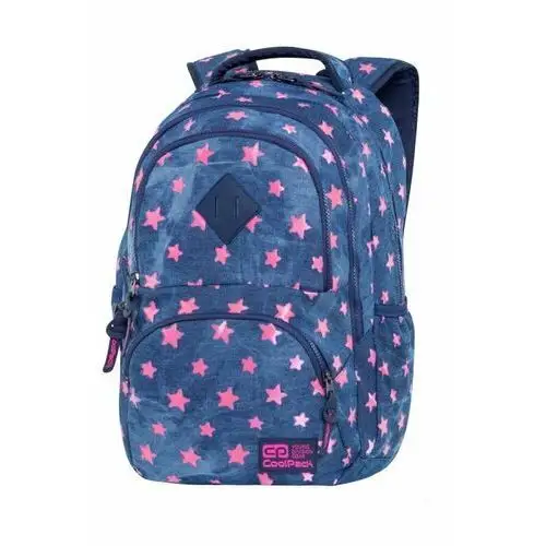 Plecak szkolny dla dziewczynki niebieski Coolpack różowe gwiazdki dwukomorowy