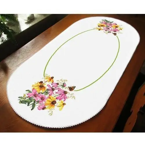 Haft krzyżykowy - zestaw do haftu - bieżnik owalny - kolorowe kwiaty Coricamo