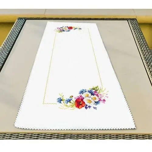 Haft krzyżykowy - zestaw do haftu - bieżnik z polnymi kwiatkami Coricamo