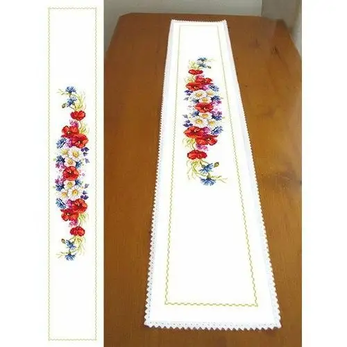Haft krzyżykowy - Zestaw do haftu - Długi bieżnik z polnymi kwiatkami