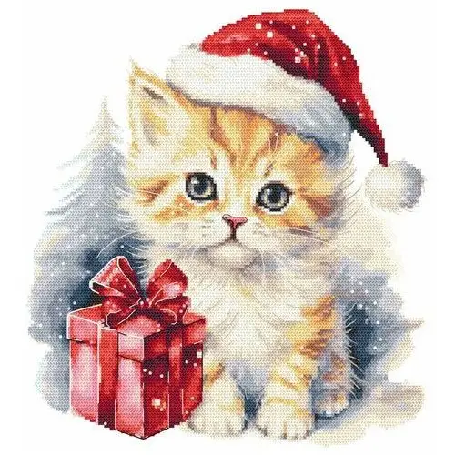 Haft krzyżykowy - Zestaw do haftu - Świąteczny kotek