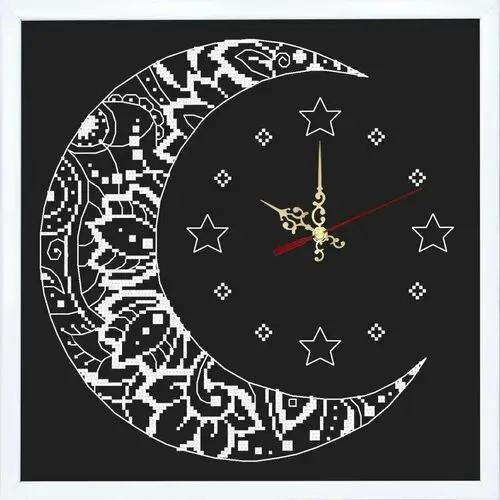 Coricamo Haft krzyżykowy - zestaw z muliną, zegarem i ramką - zegar z księżycem
