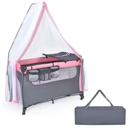 Costway Dwupoziomowe łóżeczko z matą do przewijania dziecka z moskitierą i kółkami oraz torbą do przenoszenia