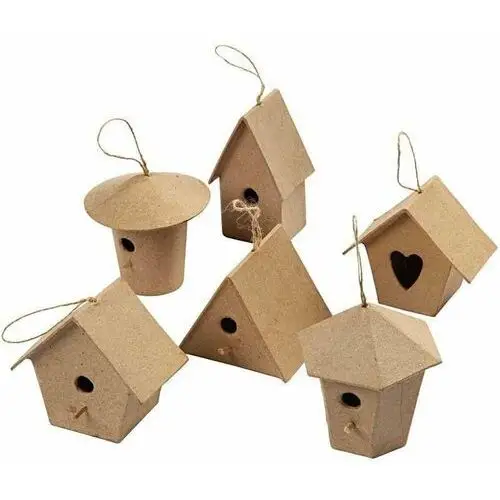 Mini domki dla ptaków, Papier-Mache, 6 sztuk