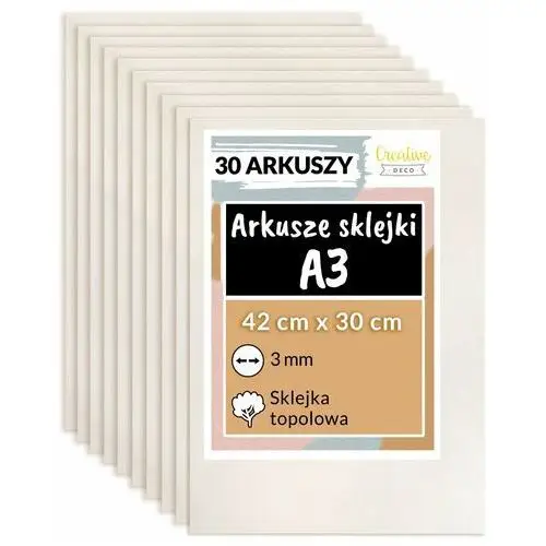 Płyta sklejka do cięcia laserem 3mm A3 x 30 topola