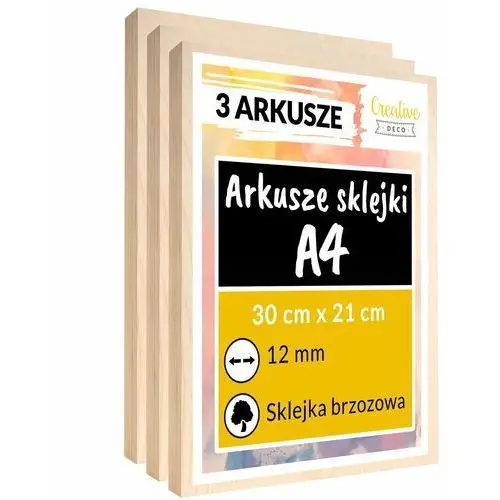 Creative deco Płyta sklejka do cięcia laserem grawerowania dekoracji 12mm a4 x 3 sztuki