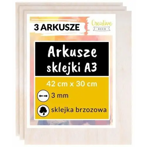 Płyta ze sklejki do cięcia laserem, a3 3mm, 42x30 cm, 3 sztuki Creative deco