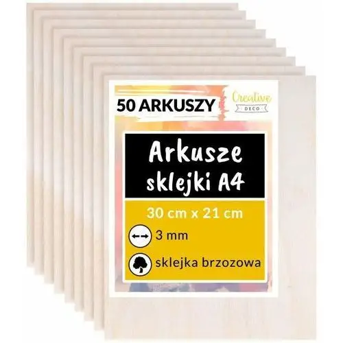 Creative Deco płyta ze sklejki do cięcia laserem, A4 3mm, 30x21 cm, 50 sztuki