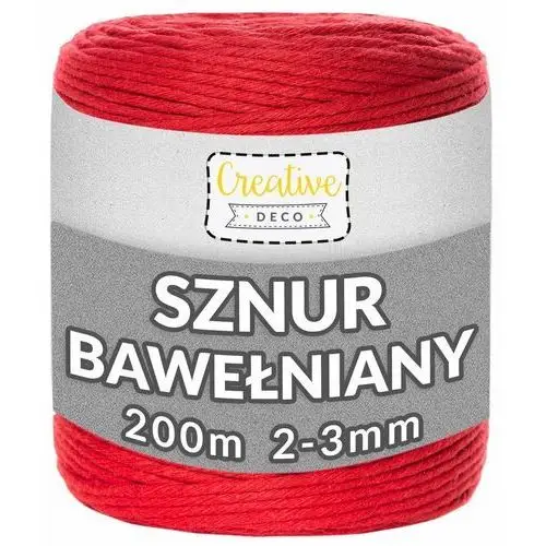 Sznurek bawełniany, czerwony, 100mx3mm Creative deco