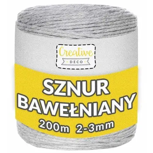 Creative deco sznurek bawełniany jasno szary 100m 3mm