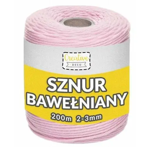 Creative Deco Sznurek Bawełniany Pastelowy Różowy 200m 3mm