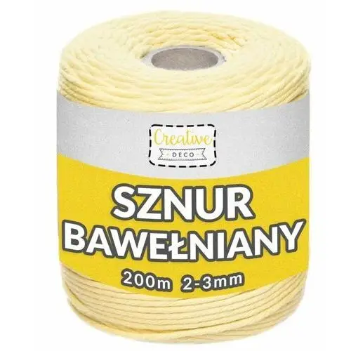 Sznurek bawełniany pastelowy żółty 200m 3mm Creative deco