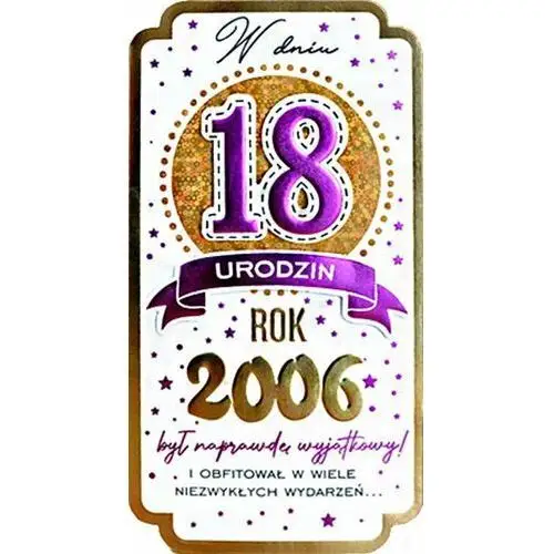 Czachorowski Kartka na osiemnastkę dla urodzonych w 2006 roku pm346