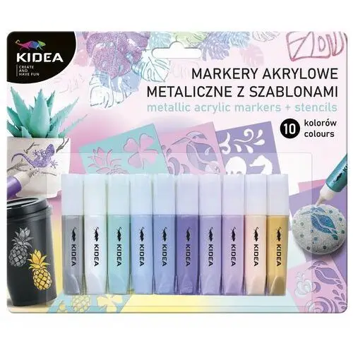 Kidea, Markery Akrylowe Metaliczne 10 Kolorów Z Szablonami