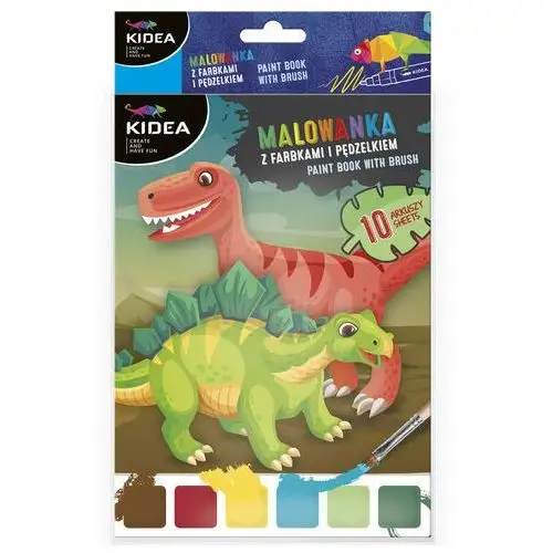 Malowanka z farbkami i pędzelkiem dinozaury kidea Derform