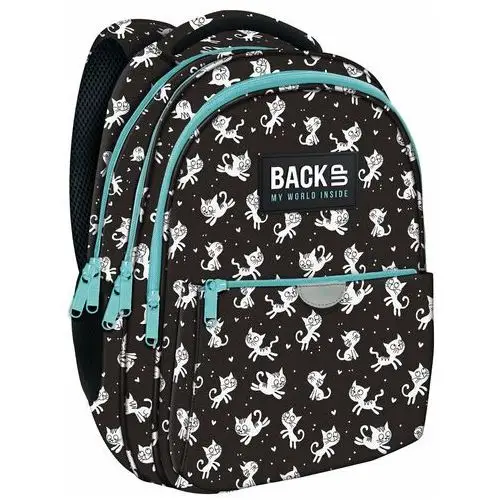 Plecak szkolny dla chłopca i dziewczynki czarny BackUp kot trzykomorowy