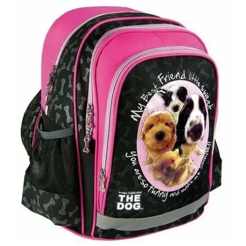 Plecak szkolny dla dziewczynki czarny Derform The Dog dwukomorowy, kolor zielony