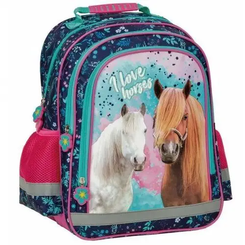 Plecak szkolny dla dziewczynki granatowy PakaNiemowlaka konie wielokomorowy, kolor zielony