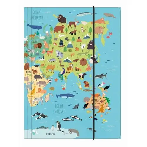 Derform Teczka a4 z gumką mapa świata zwierzęta