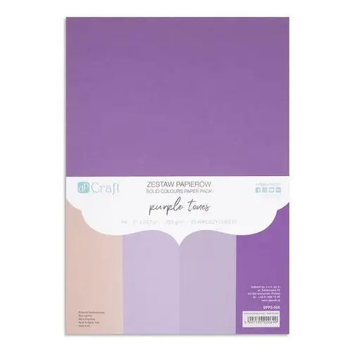 Dpcraft Zestaw papierów 220g - purple tones, a4, 20 ark