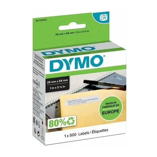 Etykiety Dymo 1 x 500 11352 25mm x 54mm białe papierowe S0722520