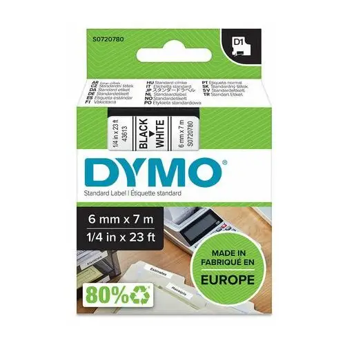 Taśma Dymo D1 6mm x 7m biała/czarny nadruk S0720780