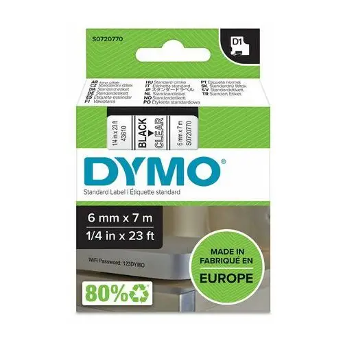 Dymo Taśma d1 6mm x 7m przezroczysta/czarny nadruk s0720770