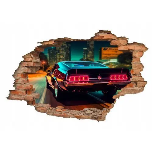 Dziura cegły efekt 3D naklejka ścienna fototapeta auto samochód muscle car