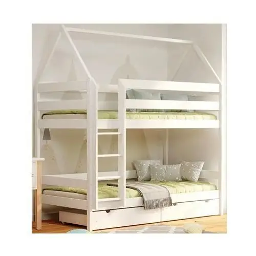 Elior Białe podwójne piętrowe łóżko dziecięce domek z szufladą - zuzu 4x 190x80 cm
