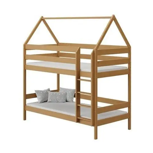 Drewniane łóżko piętrowe domek 2-osobowe, olcha - Zuzu 3X 160x80 cm