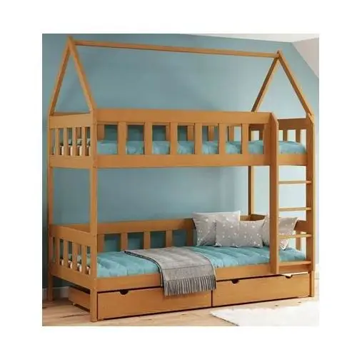 Piętrowe łóżko domek dla dzieci z szufladami, olcha - Gigi 4X 160x80 cm