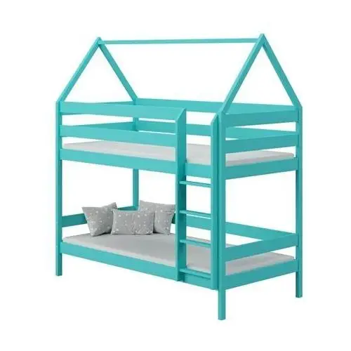 Piętrowe łóżko dziecięce przypominające domek, turkus - Zuzu 3X 200x90 cm