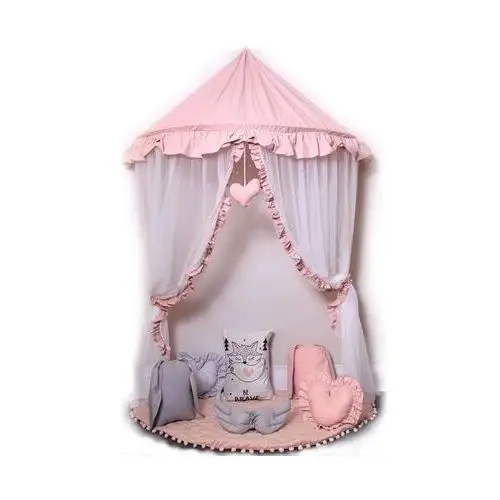 Różowo-biały baldachim dla dziecka z 6 poduszkami i matą - Sentopia 4X