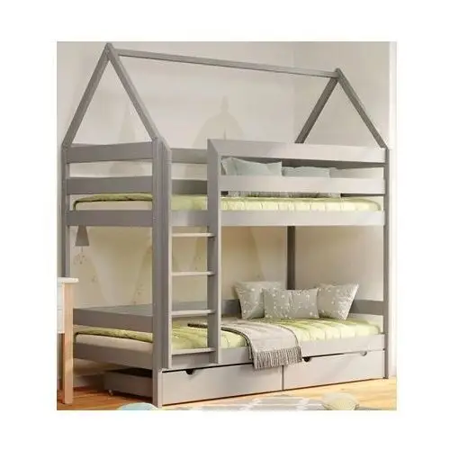 Elior Szare 2-osobowe piętrowe łóżko domek dla rodzeństwa z szufladami - zuzu 4x 200x90 cm