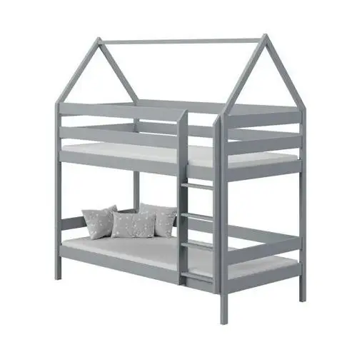 Elior Szare łóżko piętrowe domek 2-osobowe z materacami - zuzu 3x 180x90 cm