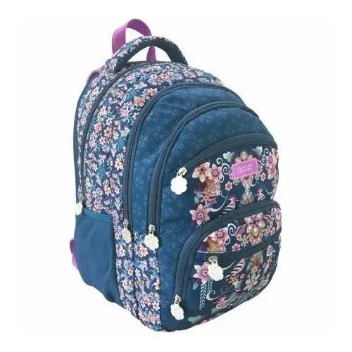 Plecak szkolny dla dziewczynki Eurocom kwiaty czterokomorowy, kolor zielony