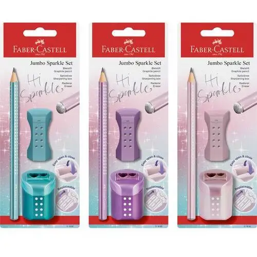 Faber-castell , jumbo sparkle cosmic, zestaw (ołówek + temperówka rollon + gumka rollon) mix kolorów blister