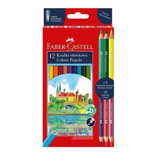 Faber-castell Kredki zamek edycja limitowana wawel, 12 kolorów + 3 kredki dwustronne