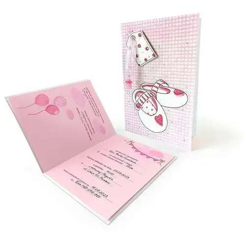 Zaproszenia na urodziny Różowe buciki dziecięca, aplikacja plastikowy smoczek 63316