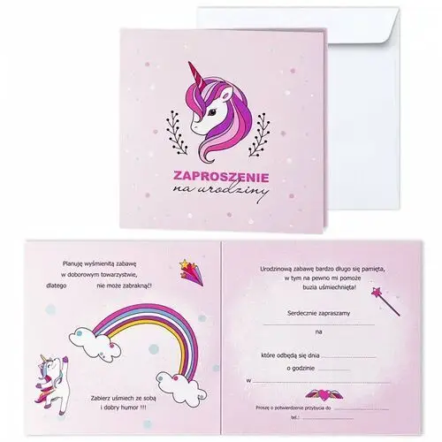 Zaproszenie na urodziny dla dzieci, jednorożec koperta 63236 Forum design cards