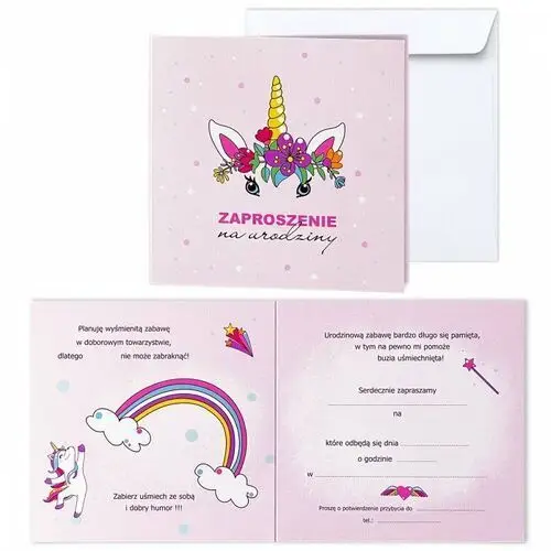Zaproszenie na urodziny dla dzieci, jednorożec koperta 63237 Forum design cards