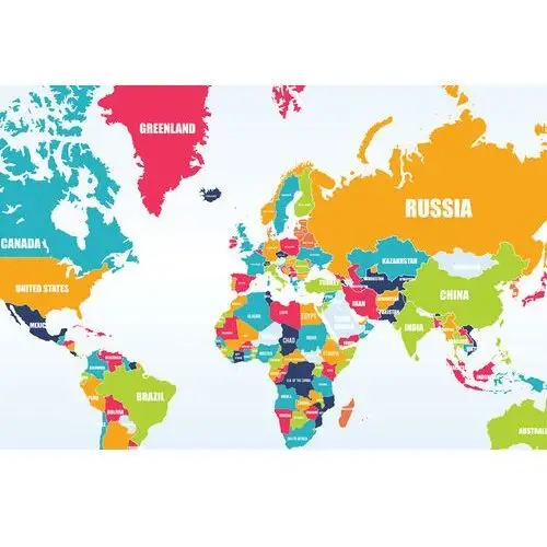 Polityczna mapa świata państwa kolorowa Fototapeta na ścianę Polityczna mapa świata państwa kolorowa 250x250cm Fizelina 2