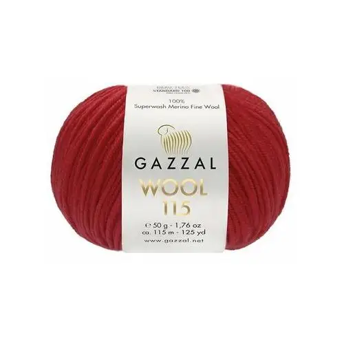 Włóczka 100% merino GAZZAL WOOL 115 3319 czerwony