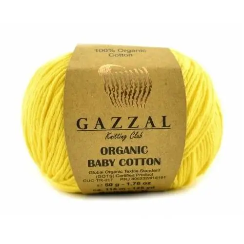 Włóczka organic baby cotton 420 żółta 50 g Gazzal