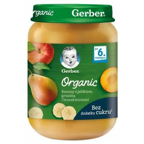 Gerber organic deserek banany z jabłkiem gruszką i brzoskwiniami dla niemowląt po 6 miesiącu 190 g bio