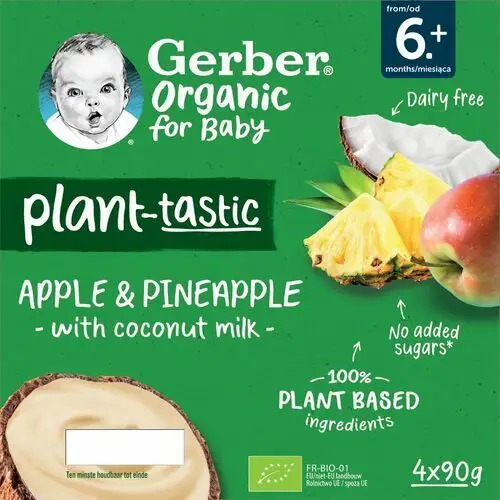 Gerber organic plant-tastic deserek jabłko ananas z musem kokosowym 4x90g